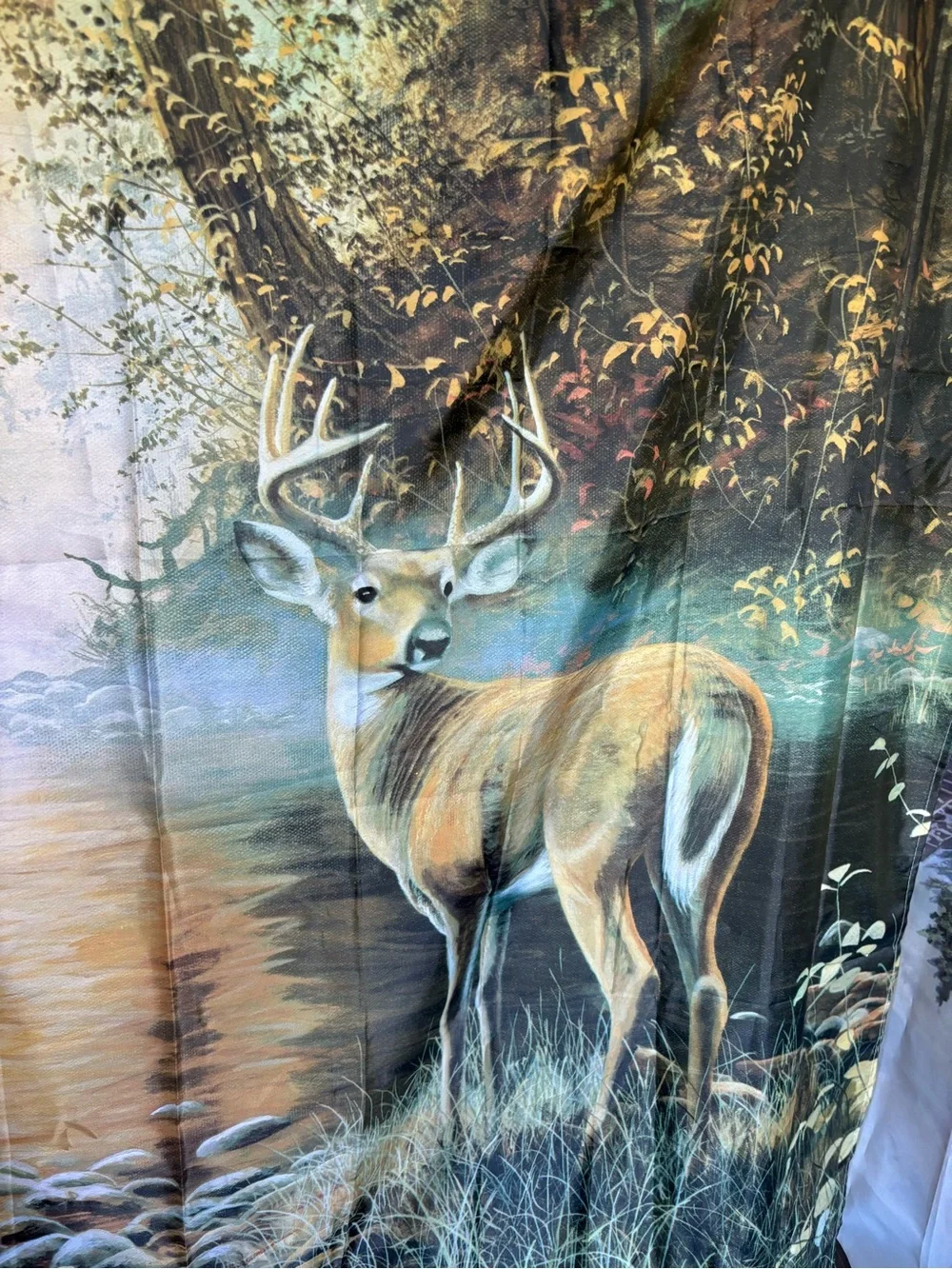Woodland Deer Forest Stream Shower Curtain Cabin Lodge Rustic Bath Decor